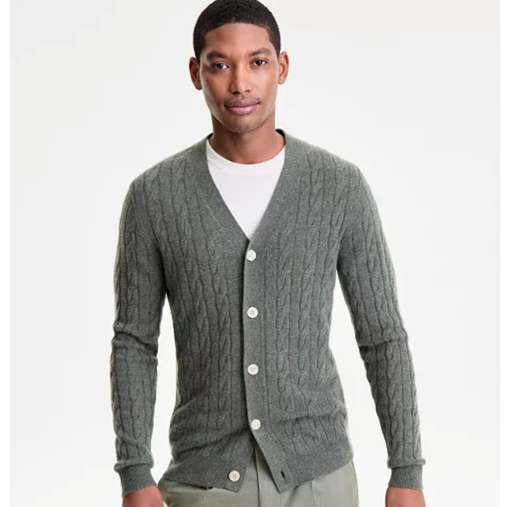 100% Cashmere Club Room Olive Cable Knit Cardigan